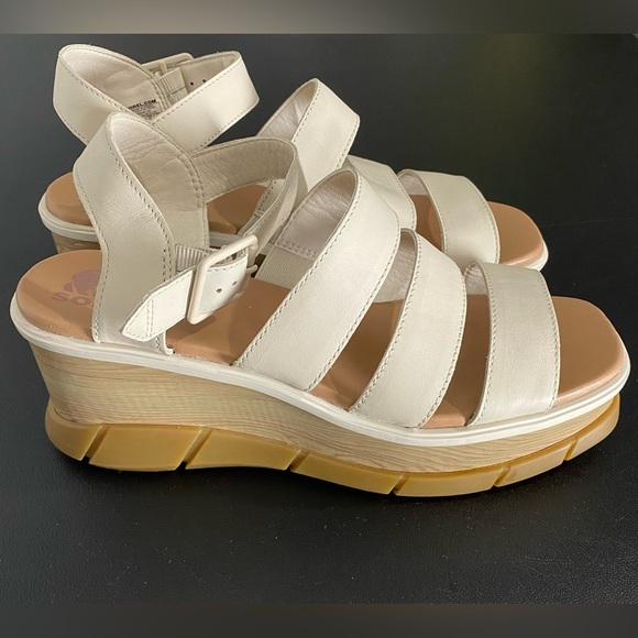 Sorel Joanie lll Platform Wedge Sandals 90s Neutral Off White Leather Chunky - Picture 10 of 17